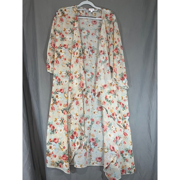 LuLaRoe Sweaters - LuLaRoe Shirley Kimono Cardigan Cream Floral Sheer Duster Medium